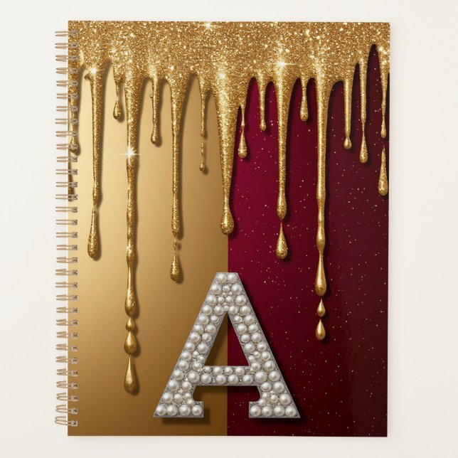 Gold Letter A Monogram With Dripping Metall Planner (Front)