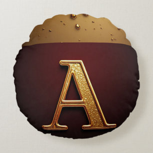 Gold Letter A Monogram With Dripping Metall Round Pillow