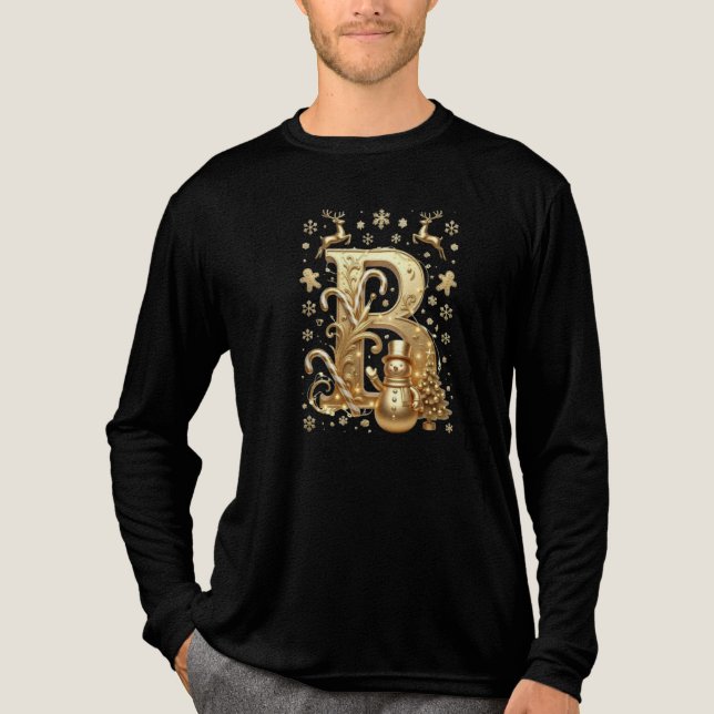 Gold Letter B Luxury Snowman Tri-blend Long Sleeve Shirt (Front)