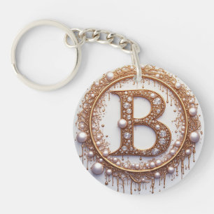 Gold Letter B Monogram Pearls Jewelry  Wedding  Keychain