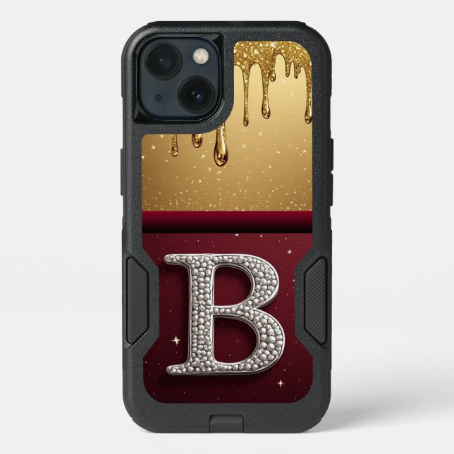 Gold Letter B Monogram With Dripping Metall Otterbox iPhone Case (Back)