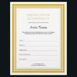 Gold Letter Certificate of Authenticity Template  Letterhead<br><div class="desc">Fully customizable paper Certificate of Authenticity template with thick gold border in a vertical letter size format. Add your artist name and customize any other text field to design a unique and classic Certificate of Authenticity to complement your artworks.</div>