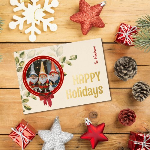 Gold Letter Christmas Greetings round Frame _ Foil Holiday Card