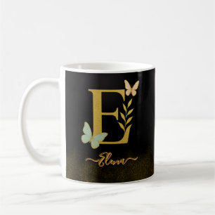 Gold Letter E Butterfly Mug Design