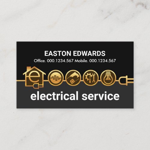 Gold Letter_e Electrical Icons Power Line Business Card