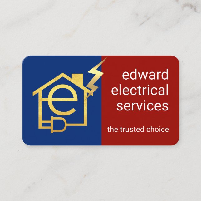Gold Letter-e Home Electrical Circuit Business Card (Front)