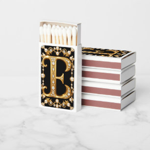Gold Letter E Monogram With Diamonds and Pearls Matchboxes