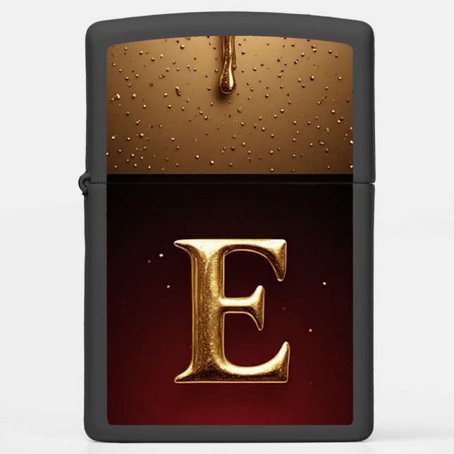 Gold Letter E Monogram With Dripping Metall Zippo Lighter (Front)