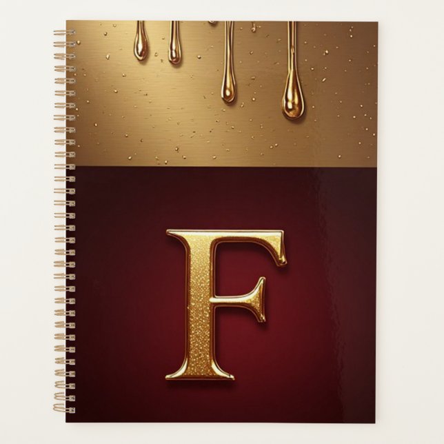 Gold Letter F Monogram With Dripping Metall Planner (Front)