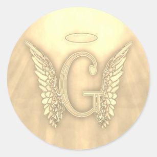 Gold Letter G Angel Monogram Classic Round Sticker