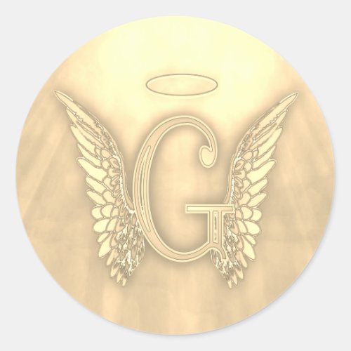 Gold Letter G Angel Monogram Classic Round Sticker