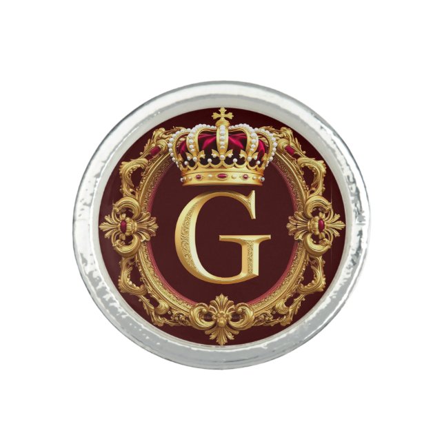 👑 Gold Letter G Crown Monogram Luxury 👑 Ring (Front)
