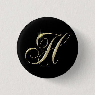 Gold Letter H Monogram Initial Gift Button