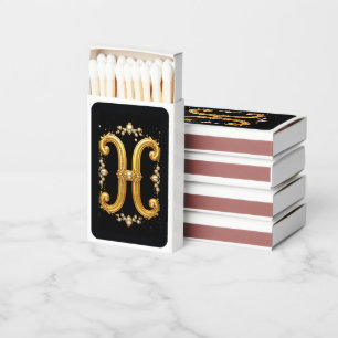 Gold Letter H Monogram With Diamonds and Pearls Matchboxes