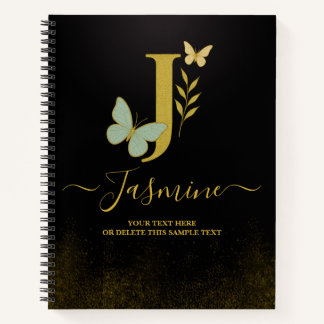 Gold Letter J Butterfly Notebook Cover