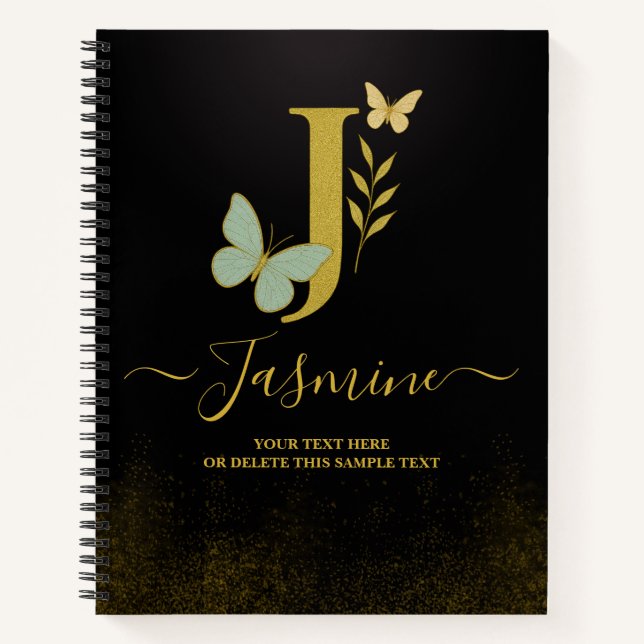 Gold Letter J Butterfly Notebook Cover (Front)