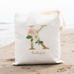 Gold Letter K and Blush Floral Personalized Tote Bag<br><div class="desc">This blush floral gold letter K personalized wedding tote bag is something your bridesmaids can still use after your wedding day. Get creative by stuffing this cute floral tote bag with your favorite gifts for your bridesmaids, maid of honor, matron of honor, mother of the bride, mother of the groom,...</div>