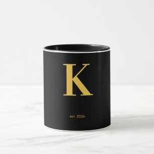 Gold Letter k Black Mug   Minimalist Monogram Mug