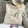 Gold Letter M and Blush Floral Personalized Tote Bag