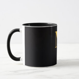 Gold Letter M Black Mug | Minimalist Monogram Mug