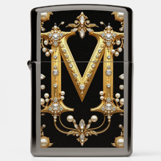 ✨Gold Letter M Luxury Monogram Diamond Pearl  Zippo Lighter