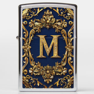 💛 Gold Letter M Monogram Blue Background Design Zippo Lighter