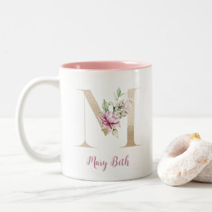 Personalized Name & Initial Letter Monogram Floral Alphabet Mug, Name Cups,  Name Mug Gift For Mom/Sister/Girls, Custom Name Mugs Gifts For Women 