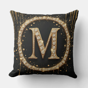 Gold Letter M Monogram Personal Initial Gift Throw Pillow