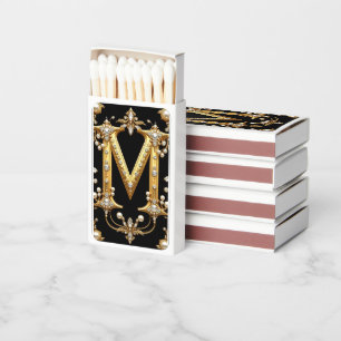 Gold Letter M Monogram With Diamonds and Pearls Matchboxes
