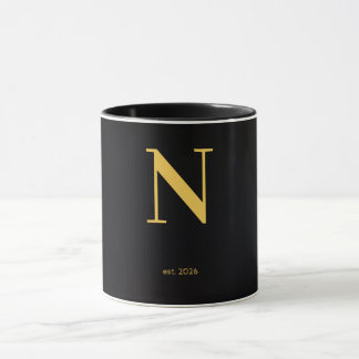 Gold Letter N Black Mug | Minimalist Monogram Mug