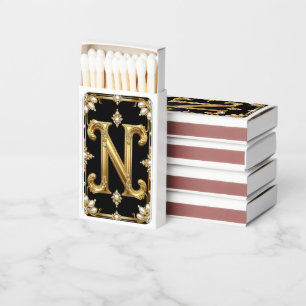 Gold Letter N Monogram With Diamonds and Pearls Matchboxes