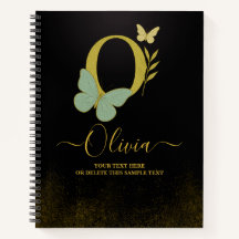 Gold Letter O Butterfly Notebook Cover