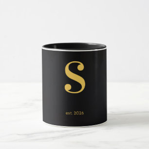 Gold Letter S Black Mug   Minimalist Monogram Mug