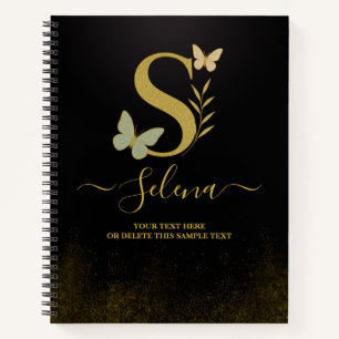 Gold Letter S Butterfly Notebook Cover