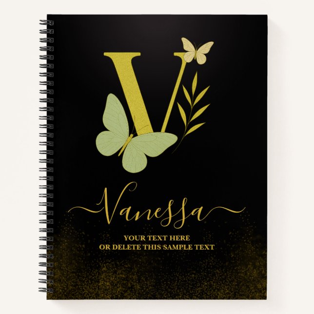 Gold Letter V Butterfly Notebook Cover (Front)