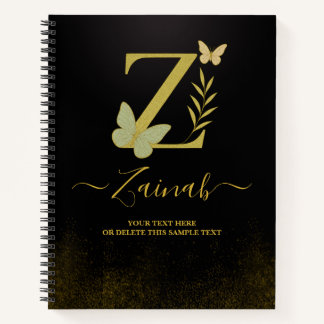 Gold Letter Z Butterfly Notebook Cover