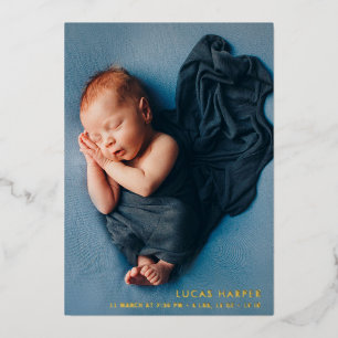 gold lettering baby birth announcement