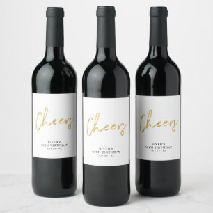 Gold Lettering Cheers Adult Birthday Party Wine Label