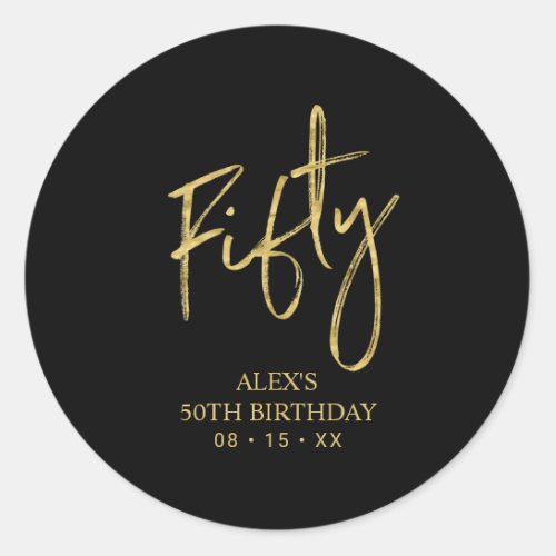 Gold Lettering Fifty 50th Birthday Favor Thank you Classic Round Sticker
