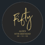 Gold Lettering Fifty 50th Birthday Favor Thank you Classic Round Sticker<br><div class="desc">This simple custom thank you sticker will add stylish detail to your special day. This design features modern gold script lettering " Fifty" with custom text. Matching 50th birthday invitations and party supplies are available in my shop BaraBomDesign.</div>