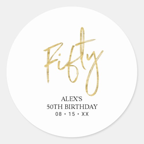 Gold Lettering Fifty 50th Birthday Favor Thank you Classic Round Sticker