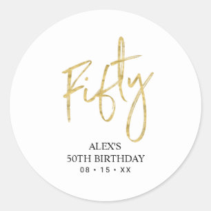 Gold Lettering Fifty 50th Birthday Favor Thank you Classic Round Sticker