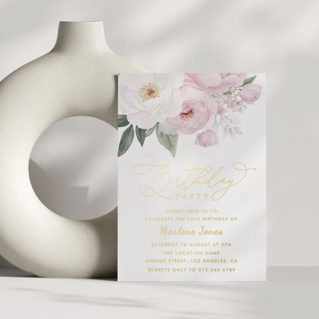 gold lettering floral botanical birthday foil invitation (Creator Uploaded)