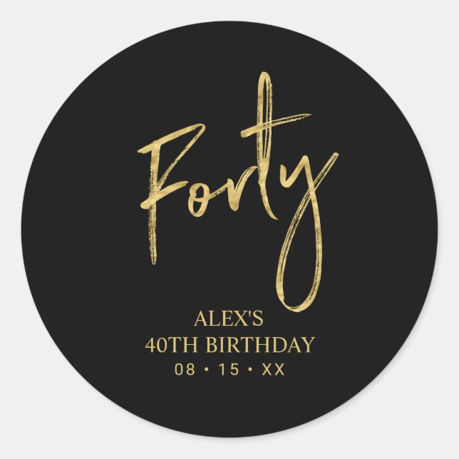 Gold Lettering Forty 40th Birthday Favor Thank you Classic Round Sticker (Front)
