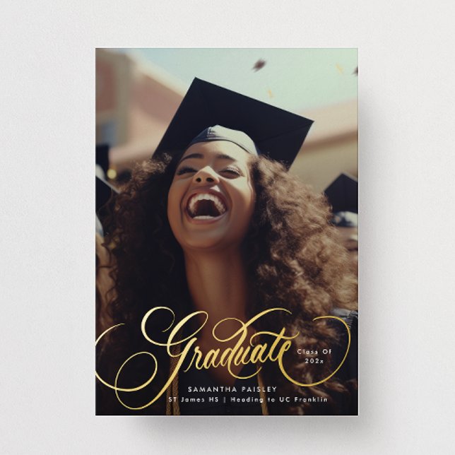 Gold Lettering Graduation Photo Graduate PARTY Foil Invitation (Creator Uploaded)