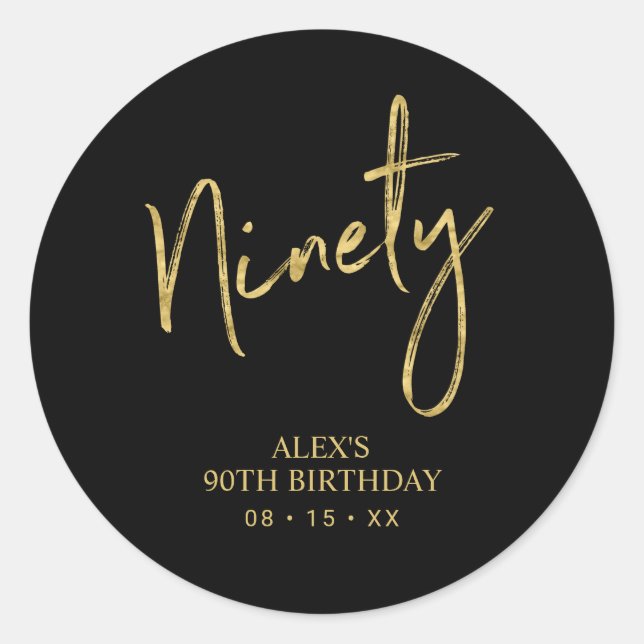 Gold Lettering Ninety 90 Birthday Favor Thank you Classic Round Sticker (Front)