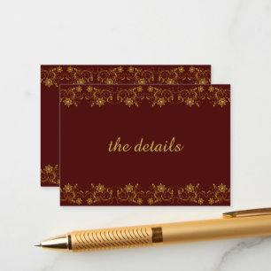Gold Lettering on Burgundy with Filigree design Enclosure Card