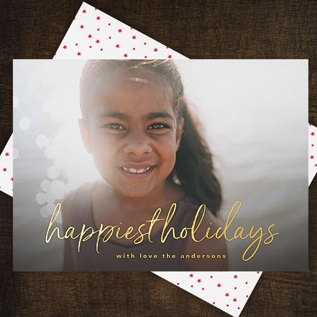 Gold Lettering | Photo Happiest Christmas Foil Holiday Card (Creator Uploaded)