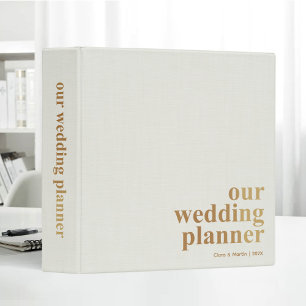 Gold Lettering Wedding Planner Elegant Linen Cloth 3 Ring Binder