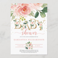 Gold Letters and Blush Floral Baby Shower Invite